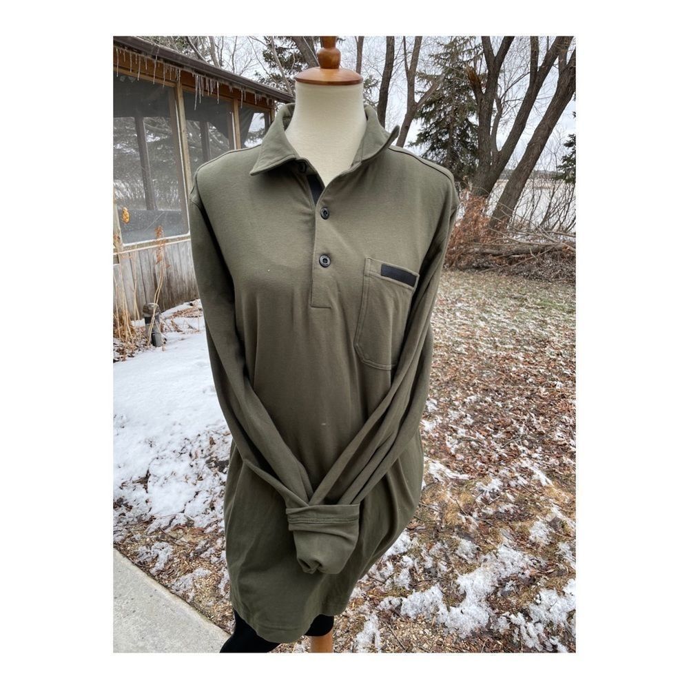 MPG Olive Shirt Casual Knit Stretch 1/4 button up